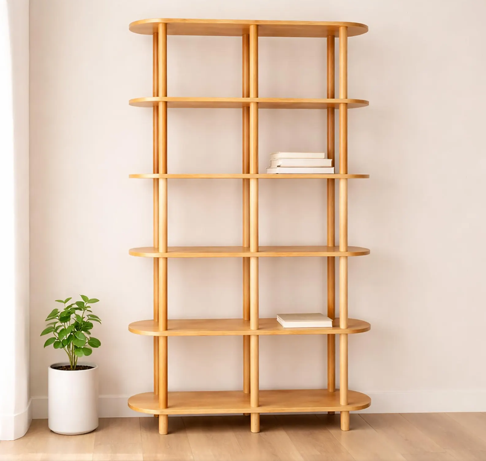Modern Open Shelving Unit . Solid Wood Bookshelf