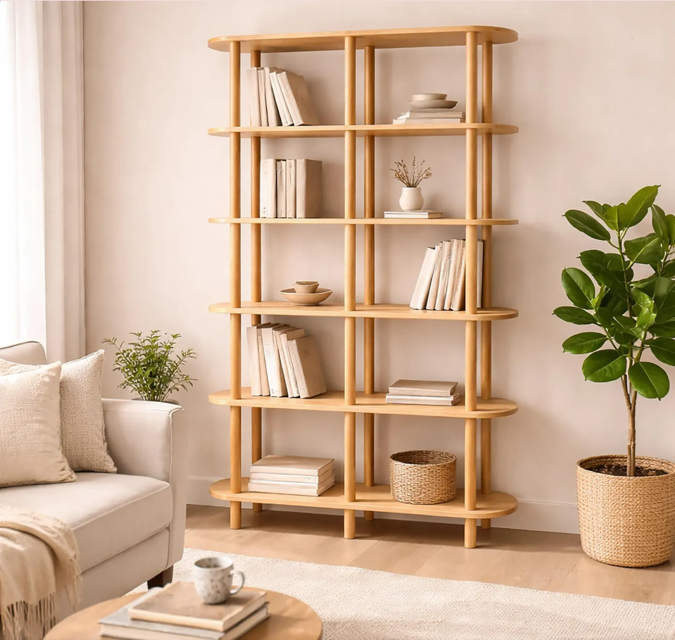 Modern Open Shelving Unit . Solid Wood Bookshelf