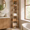 Solid Beech Wood Narrow Bathroom Shelf, Space-Saving Corner Storage Rack