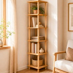 Solid Wood Corner Bookshelf, Narrow Bookcase, Corner Storage Unit, Small Space Shelf