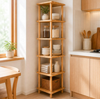 Solid Wood Corner Bookshelf, Narrow Bookcase, Corner Storage Unit, Small Space Shelf