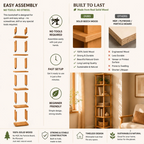 Solid Wood Corner Bookshelf, Narrow Bookcase, Corner Storage Unit, Small Space Shelf