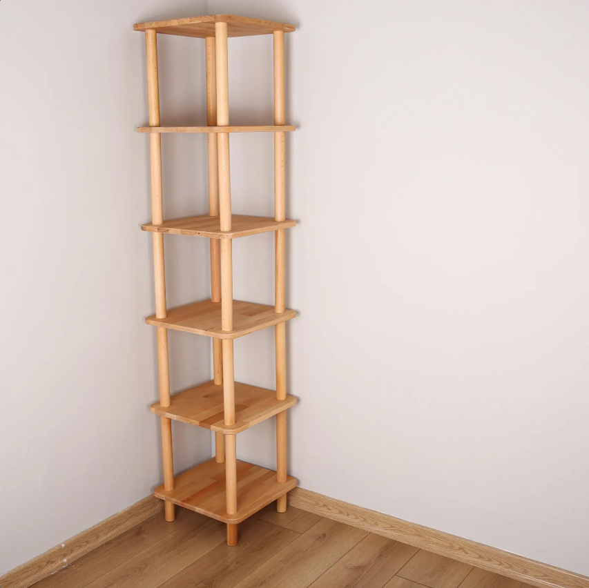 Solid Wood Corner Bookshelf, Narrow Bookcase, Corner Storage Unit, Small Space Shelf