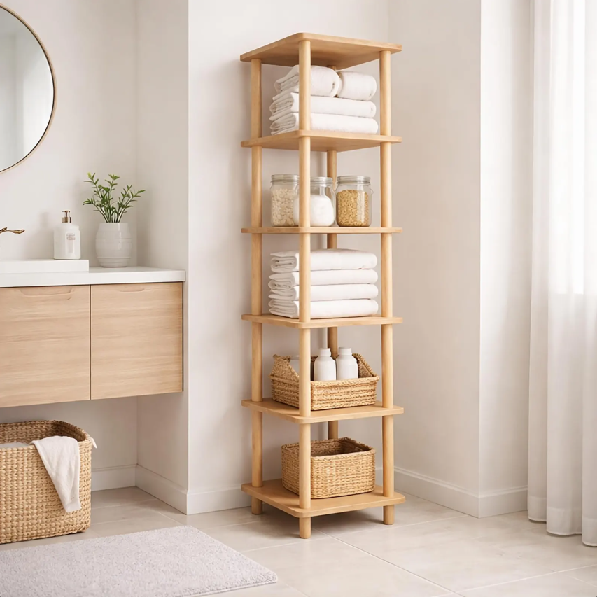 Solid Wood Corner Bookshelf, Narrow Bookcase, Corner Storage Unit, Small Space Shelf