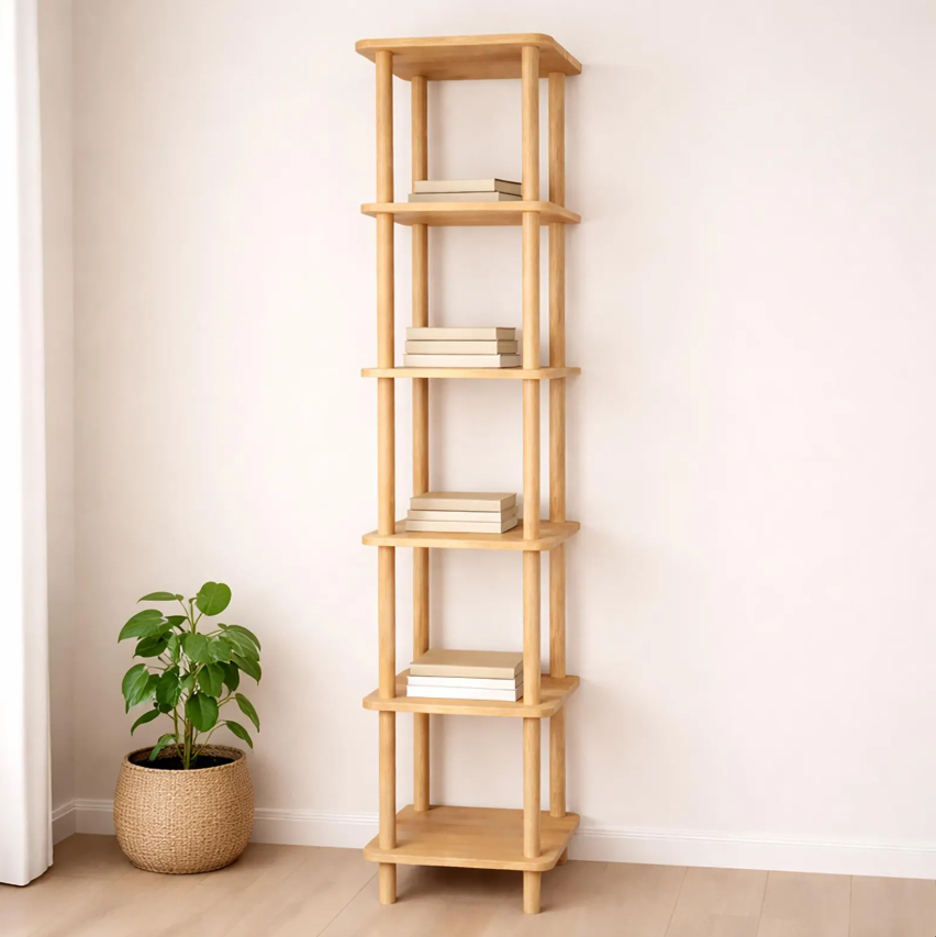 Solid Wood Corner Bookshelf, Narrow Bookcase, Corner Storage Unit, Small Space Shelf