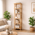 Solid Wood Corner Bookshelf, Narrow Bookcase, Corner Storage Unit, Small Space Shelf
