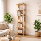 Solid Wood Corner Bookshelf, Narrow Bookcase, Corner Storage Unit, Small Space Shelf
