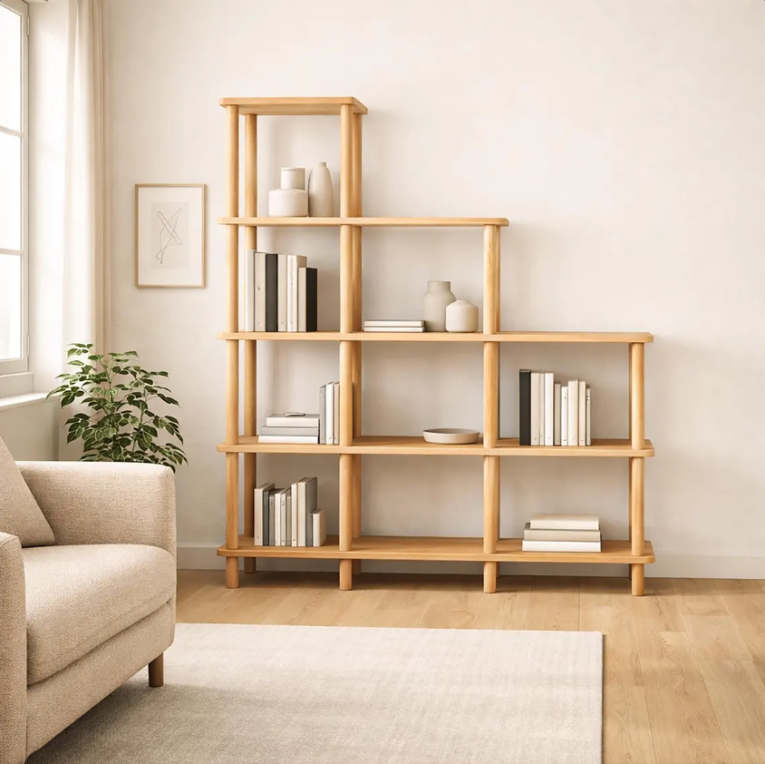 Solid Beech Wood Bookshelf . Freestanding Room Divider