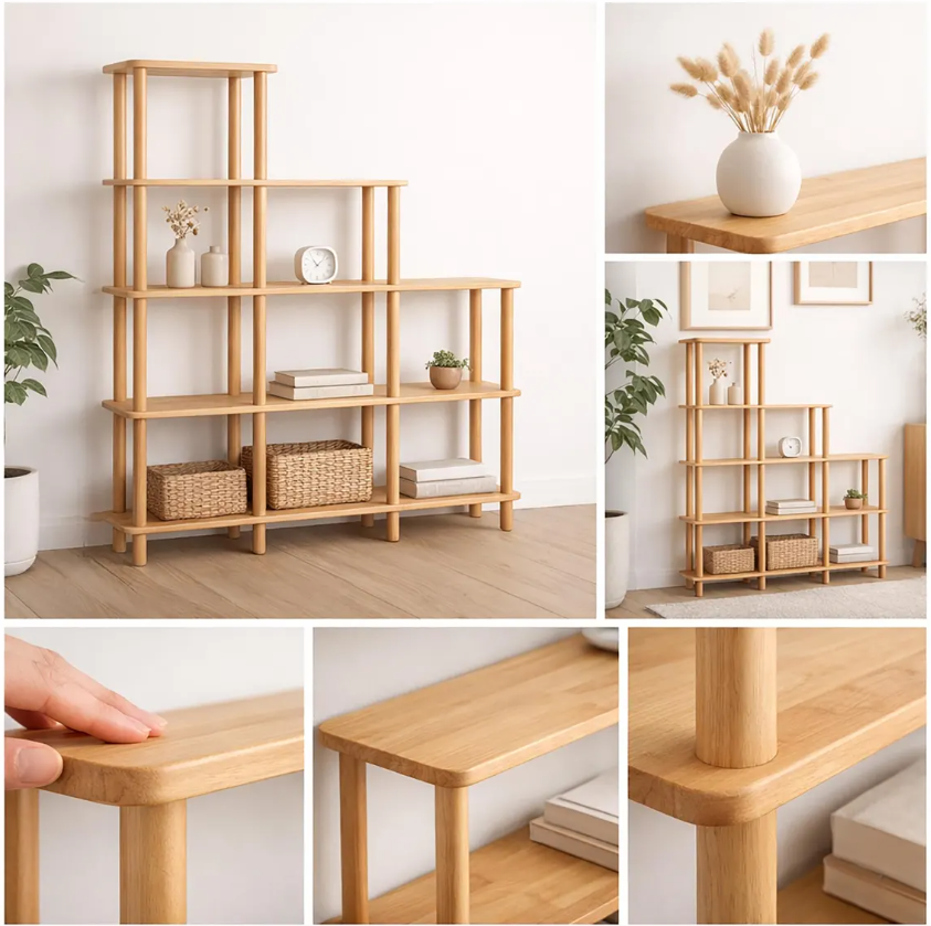 Solid Beech Wood Bookshelf . Freestanding Room Divider