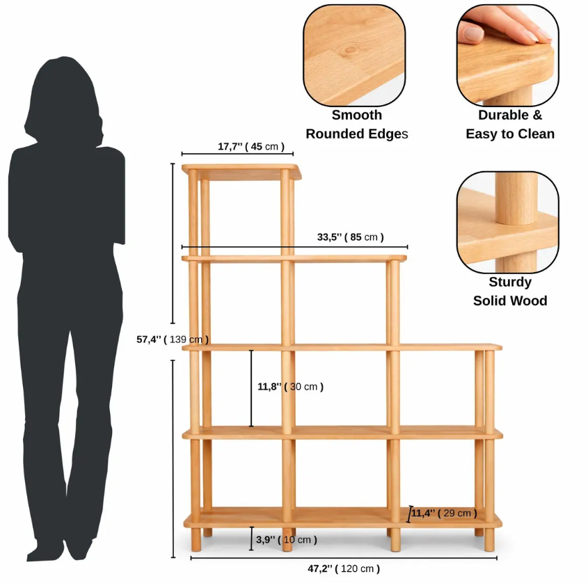 Solid Beech Wood Bookshelf . Freestanding Room Divider