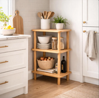 Solid Wood Nightstand Plant Stand & Small Bookshelf – Minimalist Side Table with Shelves