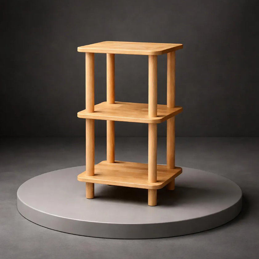 Solid Wood Nightstand Plant Stand & Small Bookshelf – Minimalist Side Table with Shelves