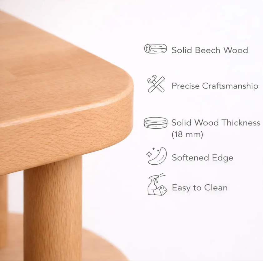 Solid Wood Nightstand Plant Stand & Small Bookshelf – Minimalist Side Table with Shelves