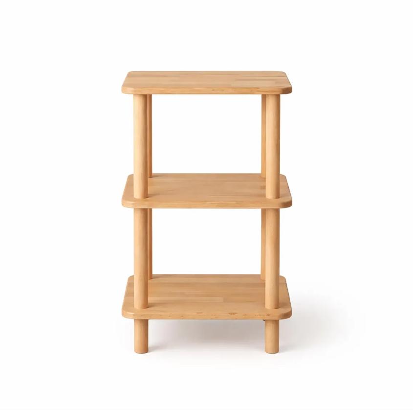 Solid Wood Nightstand Plant Stand & Small Bookshelf – Minimalist Side Table with Shelves
