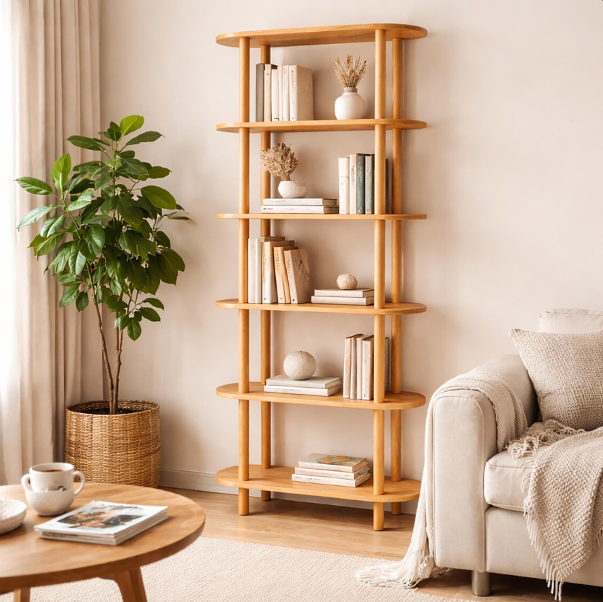 Natural solid wood bookcase . Storage furniture