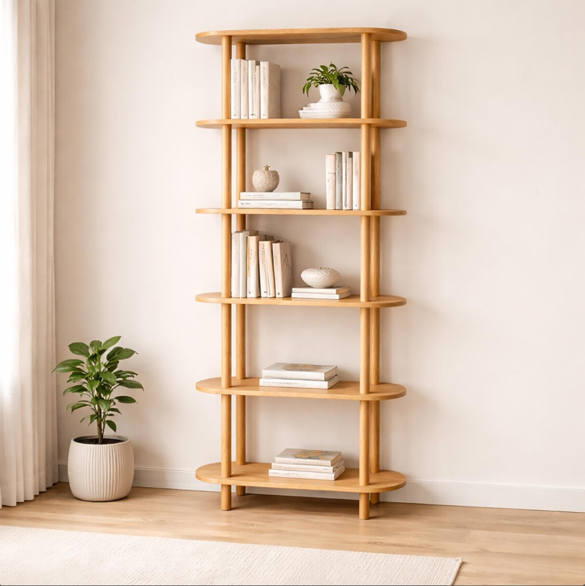 Natural solid wood bookcase . Storage furniture
