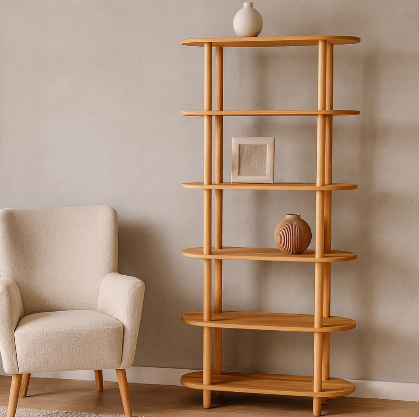 Natural solid wood bookcase . Storage furniture