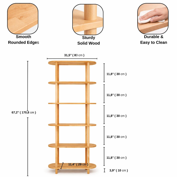 Natural solid wood bookcase . Storage furniture