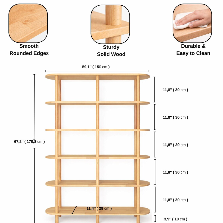 Natural solid wood bookcase . Storage furniture