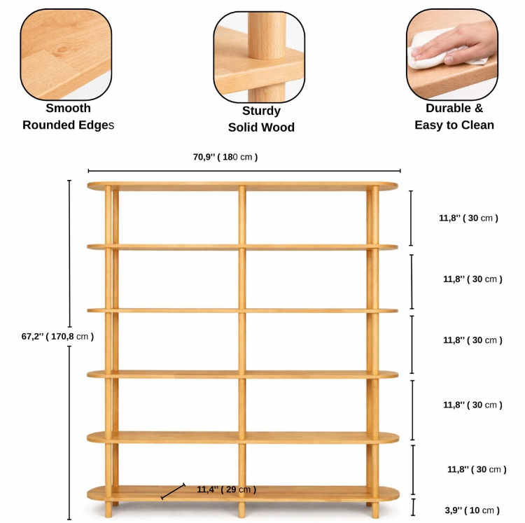 Natural solid wood bookcase . Storage furniture