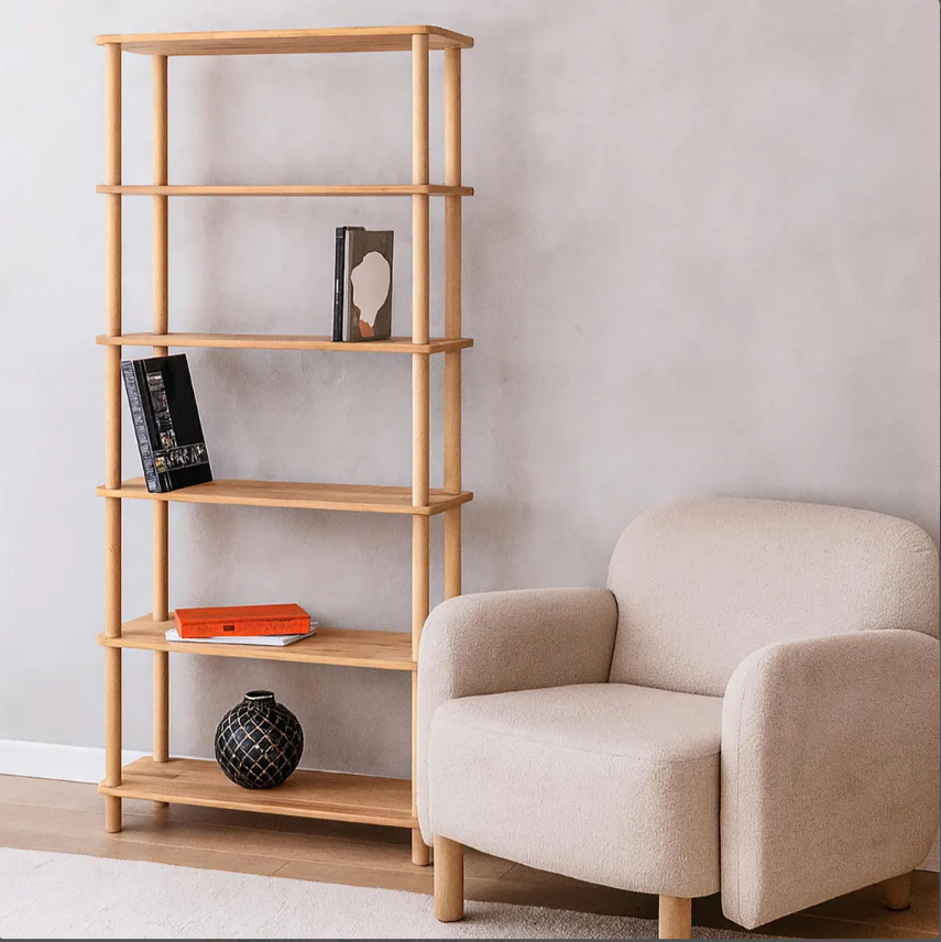 Natural solid wood bookcase . Freestanding Room Divider, Scandinavian Minimalist Bookcase