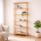 Natural solid wood bookcase . Freestanding Room Divider, Scandinavian Minimalist Bookcase
