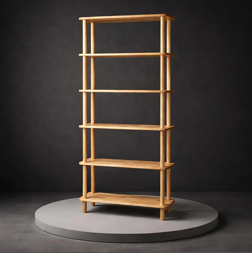Natural solid wood bookcase . Freestanding Room Divider, Scandinavian Minimalist Bookcase