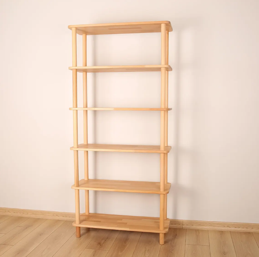 Natural solid wood bookcase . Freestanding Room Divider, Scandinavian Minimalist Bookcase