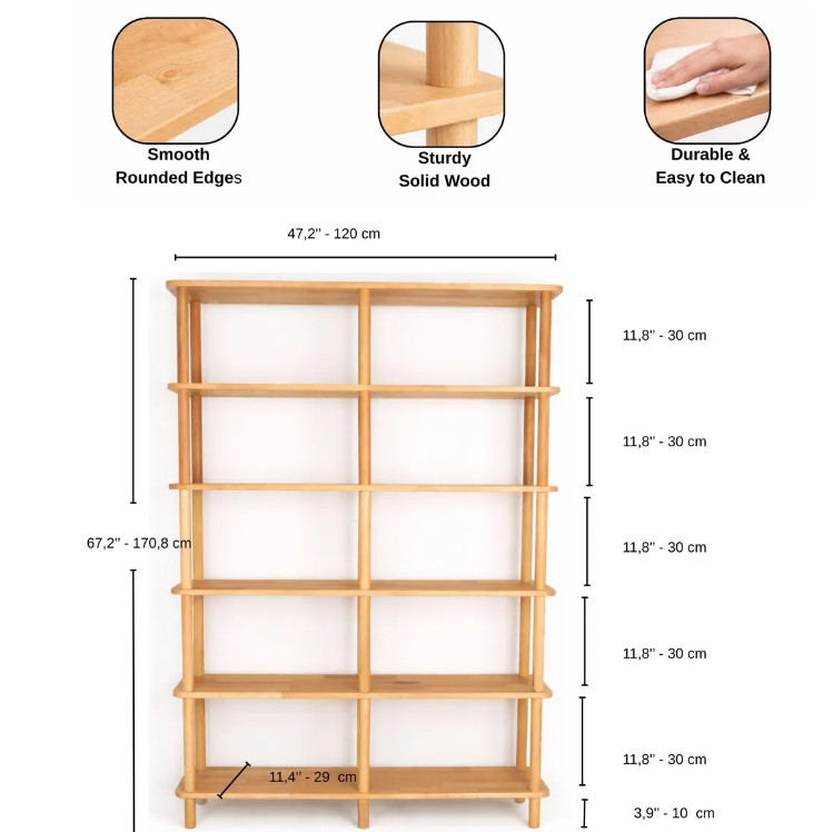 Natural solid wood bookcase . Freestanding Room Divider, Scandinavian Minimalist Bookcase