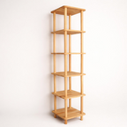Solid Wood Corner Bookshelf . Tall Narrow Minimalist Bookcase . Small Space Vertical Storage Shelf
