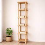 Solid Wood Corner Bookshelf . Tall Narrow Minimalist Bookcase . Small Space Vertical Storage Shelf