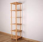 Solid Wood Corner Bookshelf . Tall Narrow Minimalist Bookcase . Small Space Vertical Storage Shelf