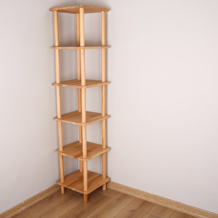 Solid Wood Corner Bookshelf . Tall Narrow Minimalist Bookcase . Small Space Vertical Storage Shelf