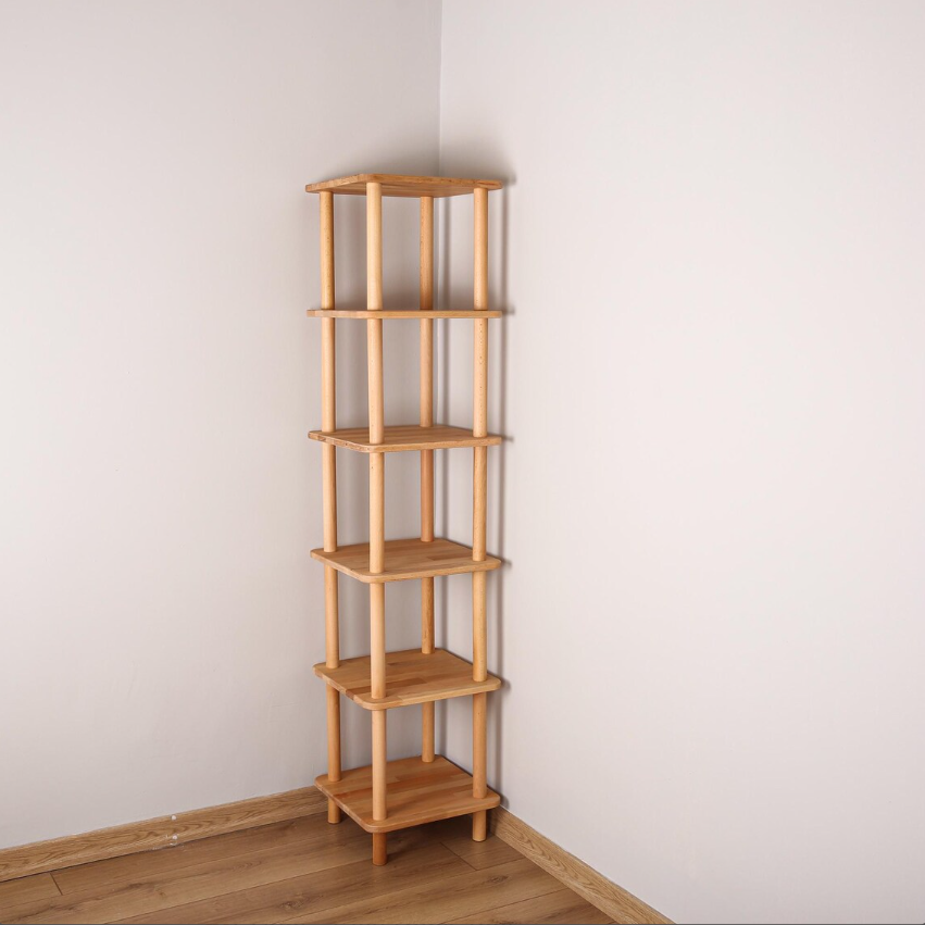 Solid Wood Corner Bookshelf . Tall Narrow Minimalist Bookcase . Small Space Vertical Storage Shelf