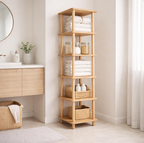 Solid Wood Corner Bookshelf . Tall Narrow Minimalist Bookcase . Small Space Vertical Storage Shelf