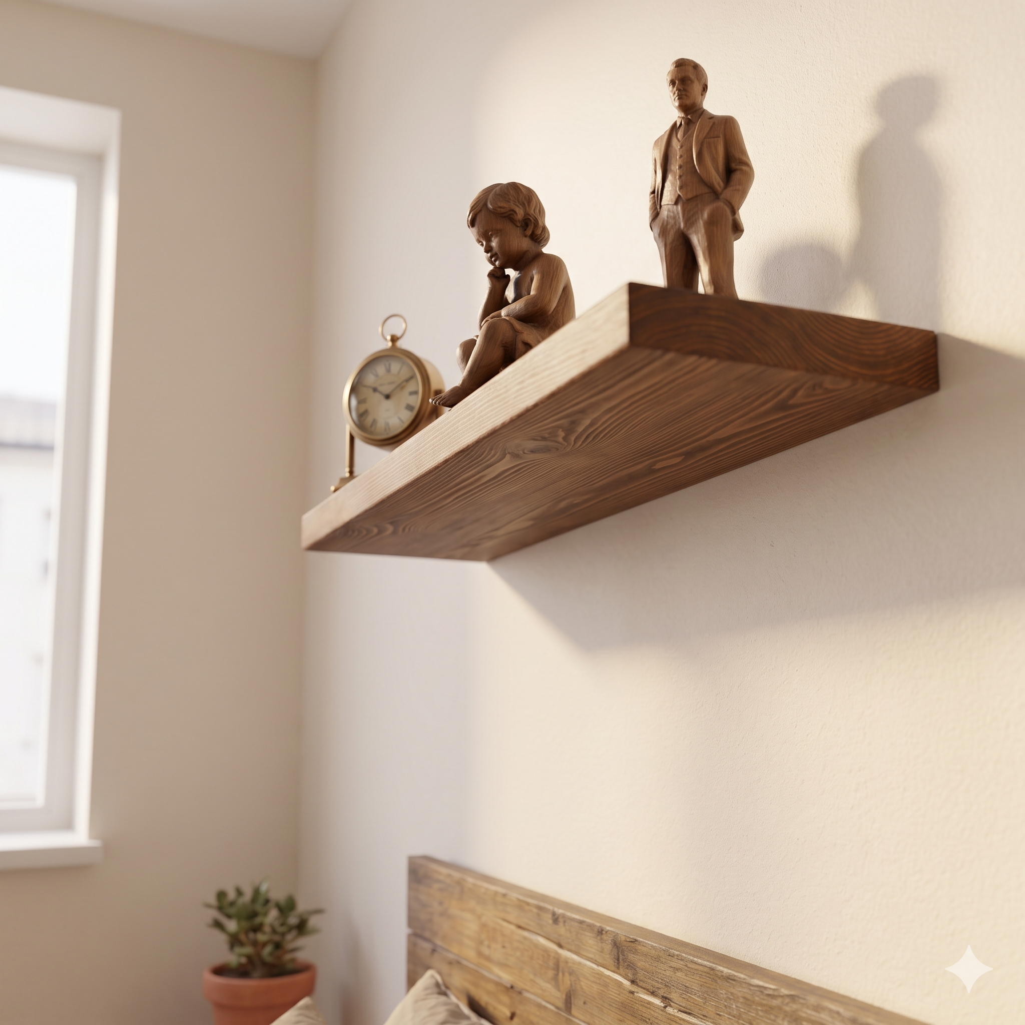 Solid Pine Wood Floating Shelf, Rustic Farmhouse Wall Decor, Non-Toxic Finish