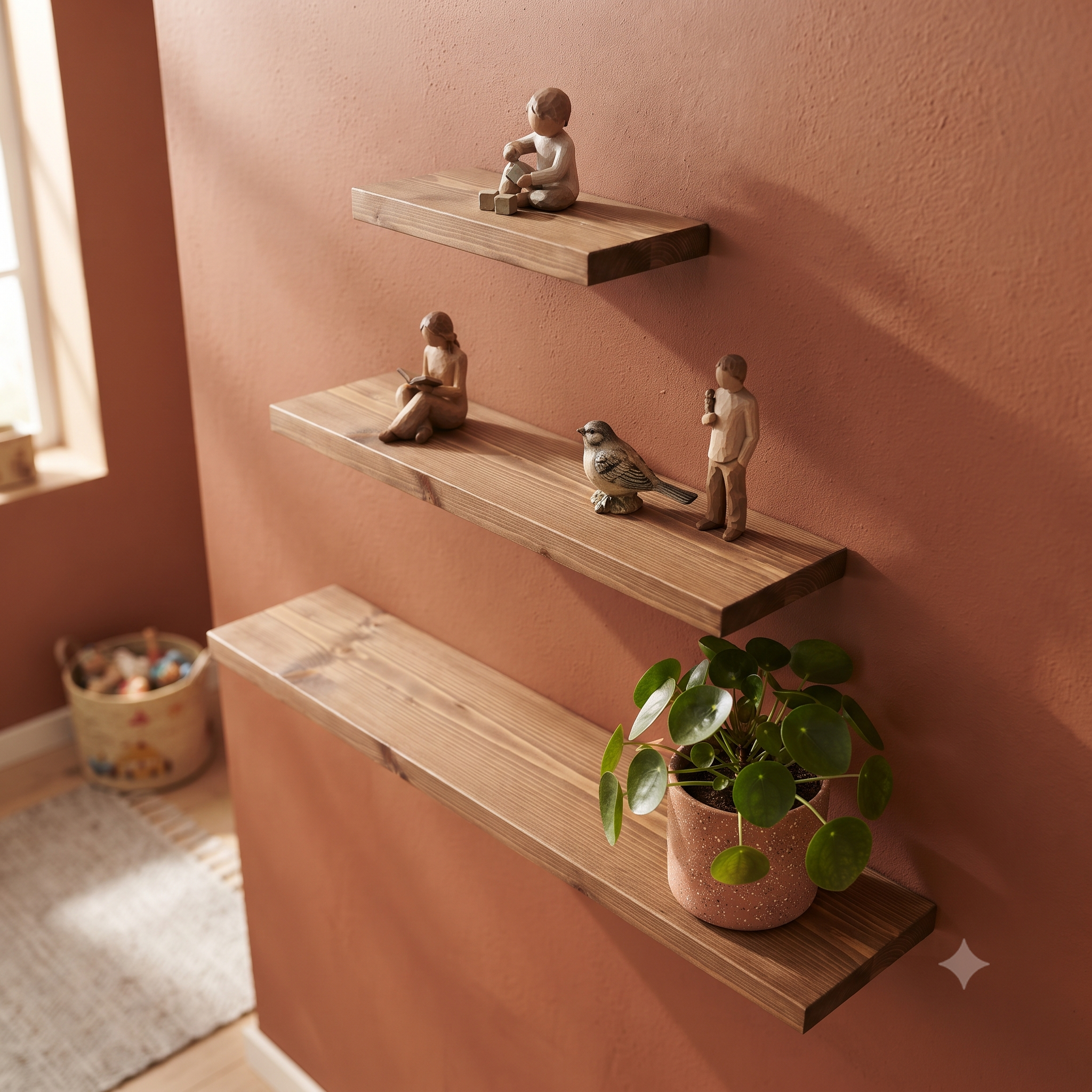Solid Pine Wood Floating Shelf, Rustic Farmhouse Wall Decor, Non-Toxic Finish