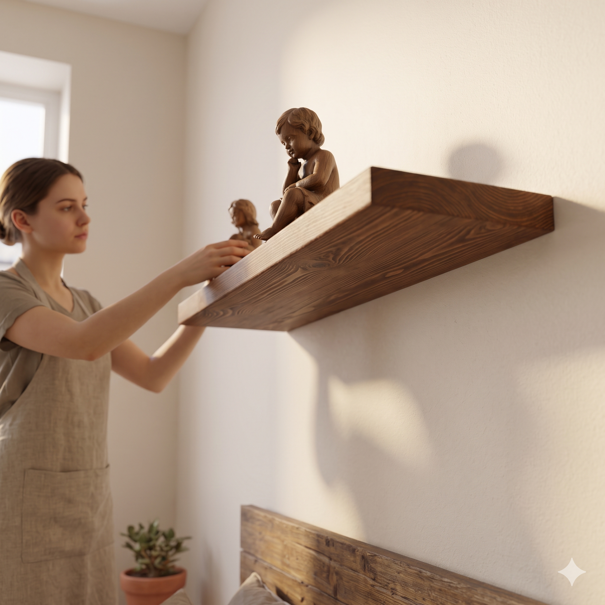 Solid Pine Wood Floating Shelf, Rustic Farmhouse Wall Decor, Non-Toxic Finish