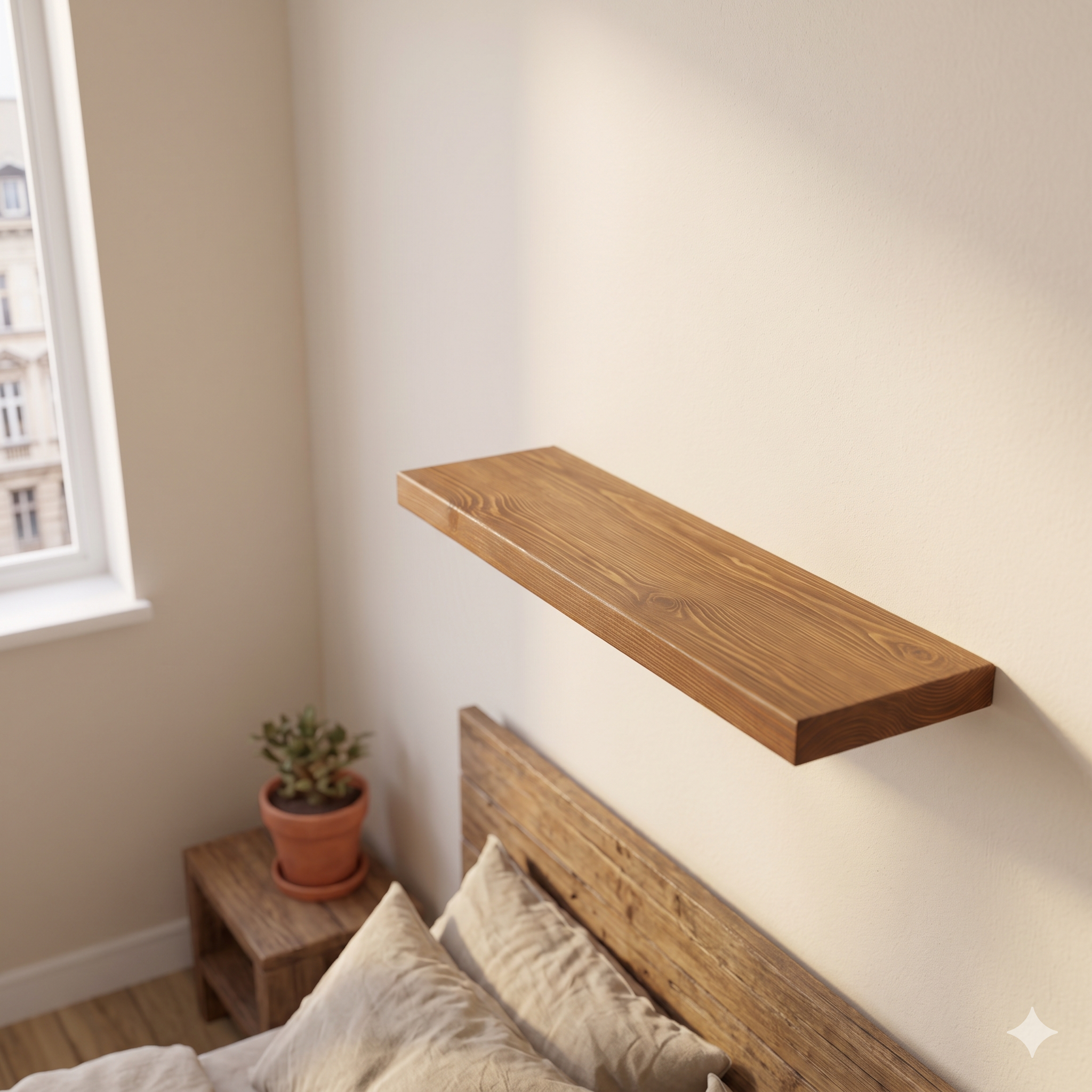 Solid Pine Wood Floating Shelf, Rustic Farmhouse Wall Decor, Non-Toxic Finish