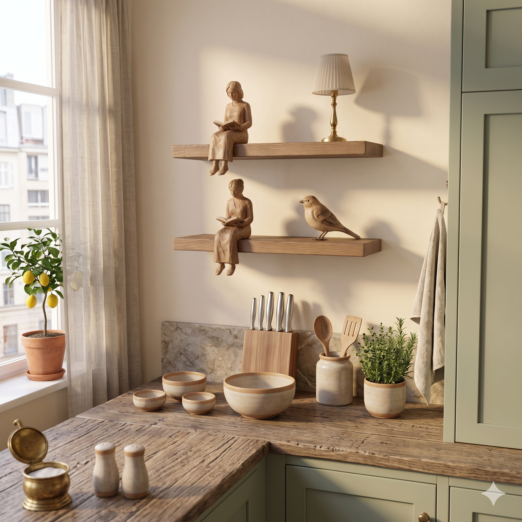 Solid Pine Wood Deep Floating Shelf, Chestnut Rustic Wall Mount Home Decor