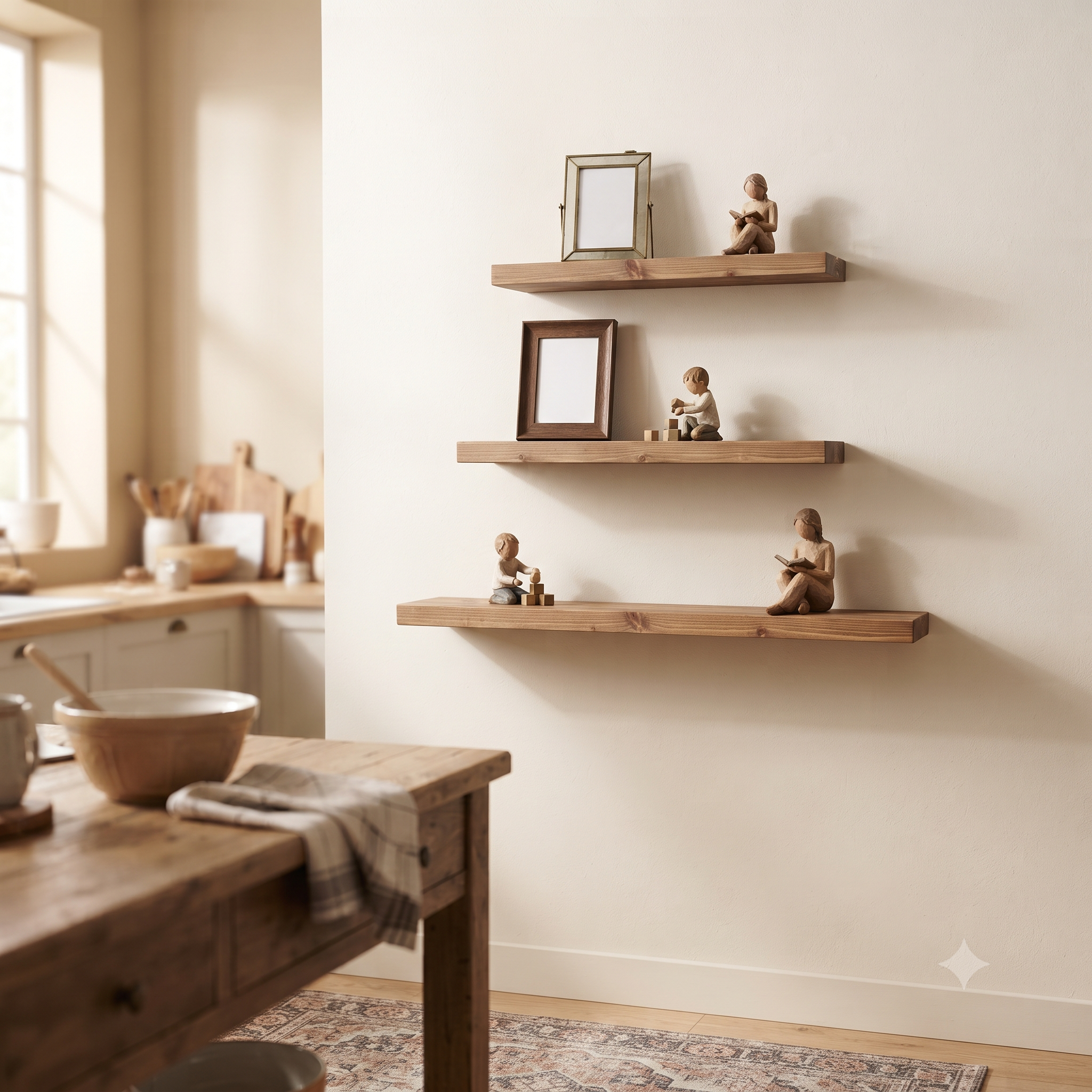 Solid Pine Wood Floating Shelf, Rustic Farmhouse Wall Decor, Non-Toxic Finish