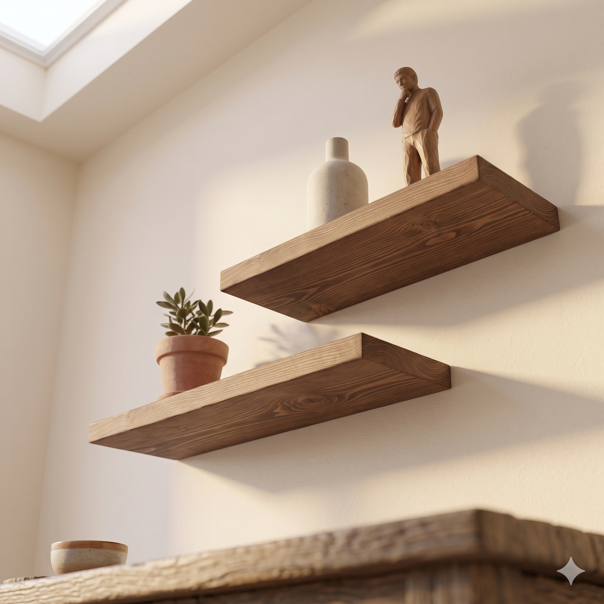 Solid Pine Wood Floating Shelf, Rustic Farmhouse Wall Decor, Non-Toxic Finish