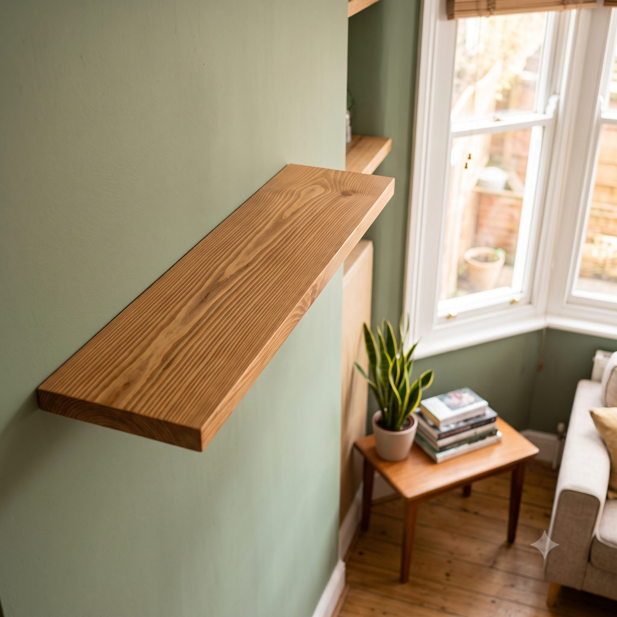 Solid Pine Wood Deep Floating Shelf, Chestnut Rustic Wall Mount Home Decor