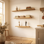 Solid Pine Wood Deep Floating Shelf, Chestnut Rustic Wall Mount Home Decor