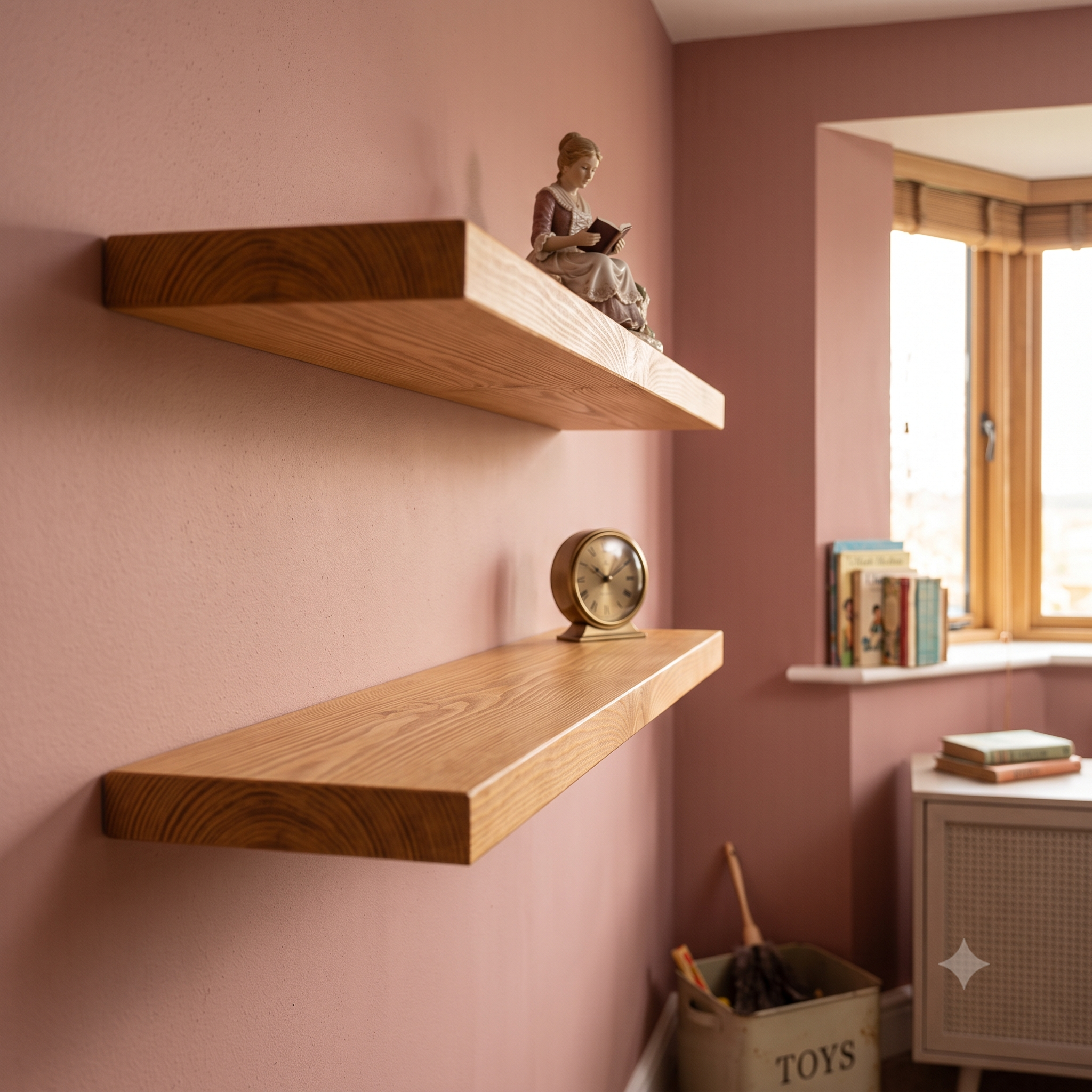 Solid Pine Wood Deep Floating Shelf, Chestnut Rustic Wall Mount Home Decor