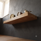 Solid Pine Wood Deep Floating Shelf, Chestnut Rustic Wall Mount Home Decor